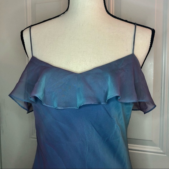 Elegant Blue Hi-Lo Bridesmaid Dress with Shawl - Picture 3 of 12